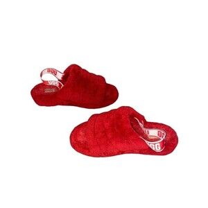 UGG Fluff Yeah Slide Slippers Red Sheepskin Furry Sandals Women’s Size 9 EU 40